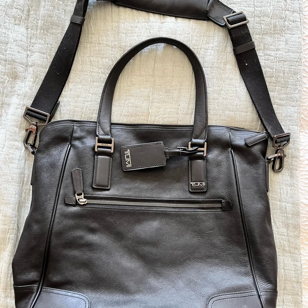 TUMI Charcoal Leather Briefcase